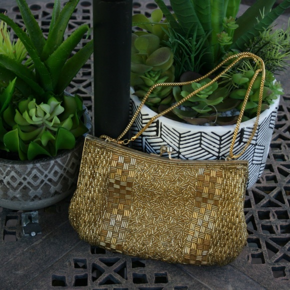 Handbags - Vintage beaded gold evening bag